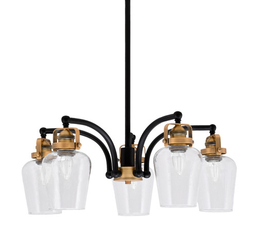 Easton Downlight, 5 Light, Chandelier Shown In Matte Black & Brass Finish With 5" Clear Bubble Glass (1945-MBBR-210)