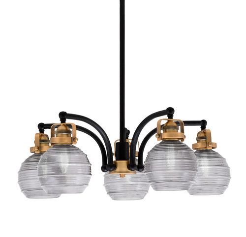 Easton Downlight, 5 Light, Chandelier Shown In Matte Black & Brass Finish With 6" Smoke Ribbed Glass (1945-MBBR-5112)