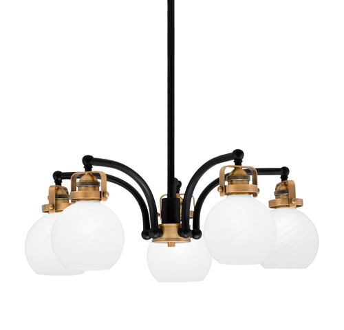 Easton Downlight, 5 Light, Chandelier Shown In Matte Black & Brass Finish With 5.75" White Marble Glass (1945-MBBR-4101)