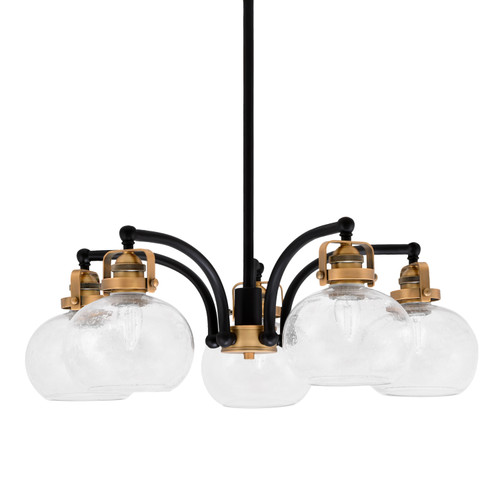 Easton Downlight, 5 Light, Chandelier Shown In Matte Black & Brass Finish With 7" Clear Bubble Glass (1945-MBBR-202)