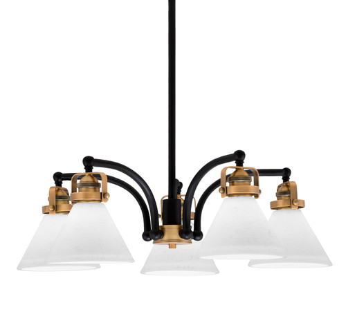 Easton Downlight, 5 Light, Chandelier Shown In Matte Black & Brass Finish With 7" White Muslin Glass (1945-MBBR-312)