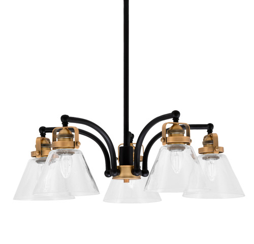Easton Downlight, 5 Light, Chandelier Shown In Matte Black & Brass Finish With 7" Clear Bubble Glass (1945-MBBR-302)