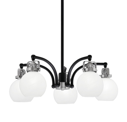 Easton Downlight, 5 Light, Chandelier Shown In Matte Black & Brushed Nickel Finish With 5.75" White Marble Glass (1945-MBBN-4101)