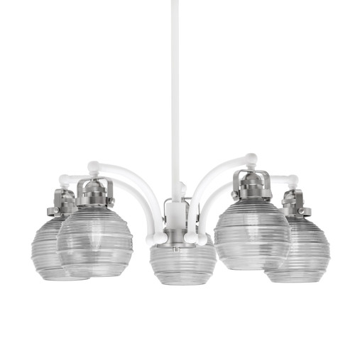 Easton Downlight, 5 Light, Chandelier Shown In White & Brushed Nickel Finish With 6" Clear Ribbed Glass (1945-WHBN-5110)