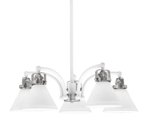 Easton Downlight, 5 Light, Chandelier Shown In White & Brushed Nickel Finish With 7" White Muslin Glass (1945-WHBN-312)