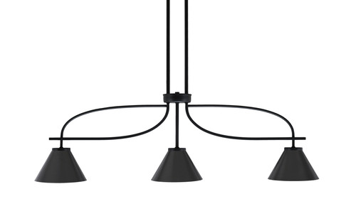 Cavella 3 Light Island Light Shown In Matte Black Finish With 7" Matte Black Cone Metal Shades (3936-MB-421-MB)