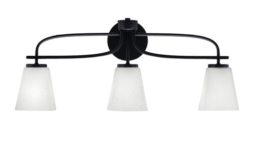 Cavella 3 Light Bath Bar Shown In Matte Black Finish With 4.5" Square White Muslin Glass (3913-MB-460)