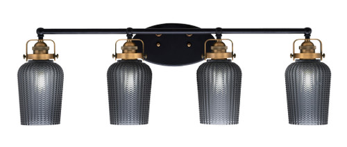 Easton 4 Light Bath Bar Shown In Matte Black & Brass Finish With  5" Smoke Textured Glass (1934-MBBR-4252)