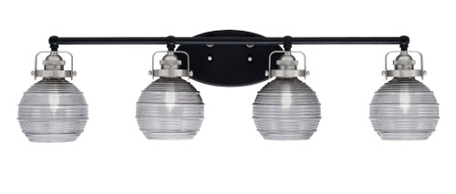 Easton 4 Light Bath Bar Shown In Matte Black & Brushed Nickel Finish With 6" Smoke Ribbed Glass (1934-MBBN-5112)
