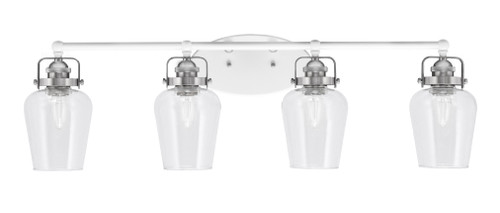 Easton 4 Light Bath Bar Shown In White & Brushed Nickel Finish With 5" Clear Bubble Glass (1934-WHBN-210)