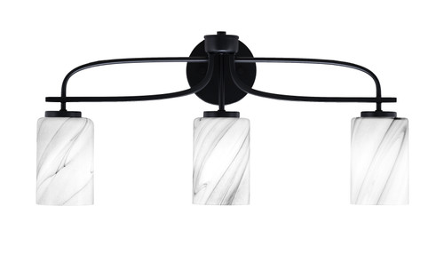 Cavella 3 Light Bath Bar Shown In Matte Black Finish With 4" Onyx Swirl Glass (3913-MB-3009)