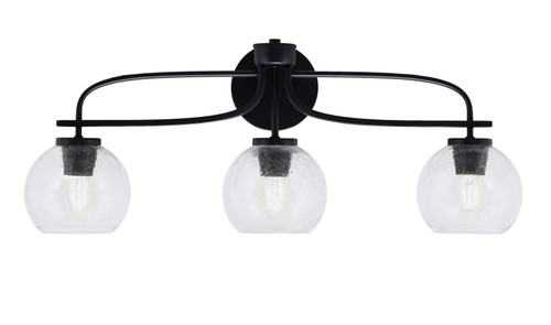 Cavella 3 Light Bath Bar Shown In Matte Black Finish With 5.75" Clear Bubble Glass (3913-MB-4100)