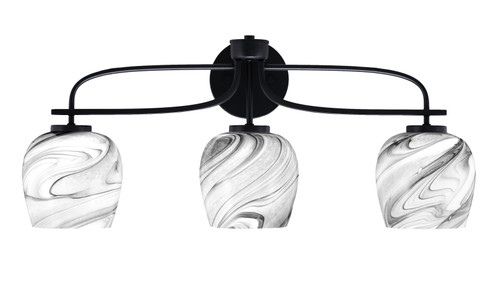 Cavella 3 Light Bath Bar Shown In Matte Black Finish With 6" Onyx Swirl Glass (3913-MB-4819)