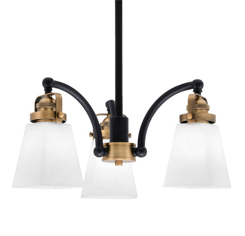 Easton Downlight, 3 Light, Chandelier Shown In Matte Black & Brass Finish With 4.5" Square White Muslin Glass (1943-MBBR-460)
