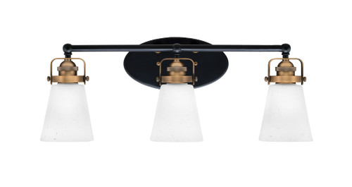 Easton 3 Light Bath Bar Shown In Matte Black & Brass Finish With 4.5" Square White Muslin Glass (1933-MBBR-460)