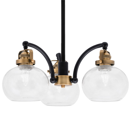 Easton Downlight, 3 Light, Chandelier Shown In Matte Black & Brass Finish With 7" Clear Bubble Glass (1943-MBBR-202)