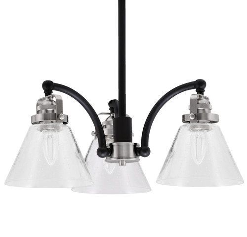 Easton Downlight, 3 Light, Chandelier Shown In Matte Black & Brushed Nickel Finish With 7" Clear Bubble Glass (1943-MBBN-302)