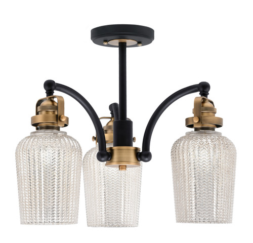 Easton 3 Light Semi-Flush Shown In Matte Black & Brass Finish With 5" Silver Textured Glass  (1947-MBBR-4253)