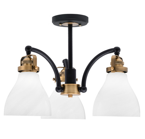 Easton 3 Light Semi-Flush Shown In Matte Black & Brass Finish With 6.25" White Marble Glass  (1947-MBBR-4761)