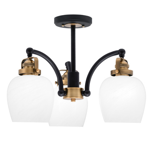Easton 3 Light Semi-Flush Shown In Matte Black & Brass Finish With 6" White Marble Glass  (1947-MBBR-4811)