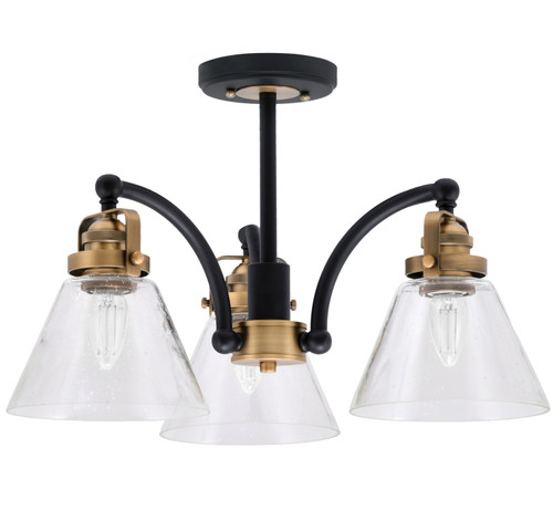Easton 3 Light Semi-Flush Shown In Matte Black & Brass Finish With 7" Clear Bubble Glass (1947-MBBR-302)