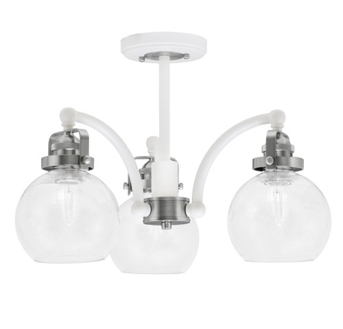 Easton 3 Light Semi-Flush Shown In White & Brushed Nickel Finish With 5.75" Clear Bubble Glass (1947-WHBN-4100)