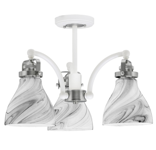 Easton 3 Light Semi-Flush Shown In White & Brushed Nickel Finish With 6.25" Onyx Swirl Glass (1947-WHBN-4769)
