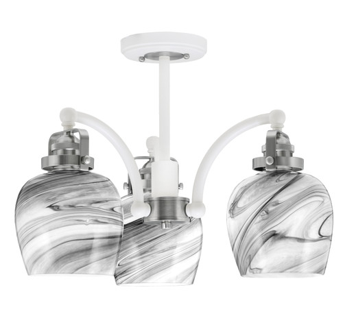 Easton 3 Light Semi-Flush Shown In White & Brushed Nickel Finish With 6" Onyx Swirl Glass (1947-WHBN-4819)