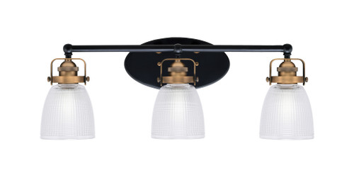 Easton 3 Light Bath Bar Shown In Matte Black & Brass Finish With 5" Clear Ribbed Glass (1933-MBBR-500)