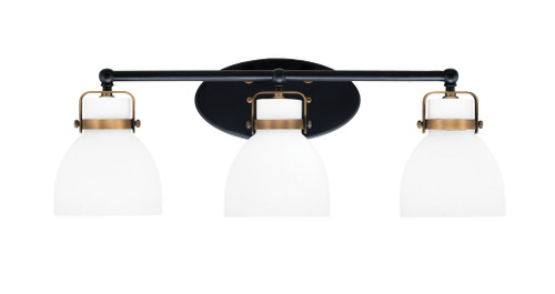 Easton 3 Light Bath Bar Shown In Matte Black & Brass Finish With 6" White Muslin Glass (1933-MBBR-4111)