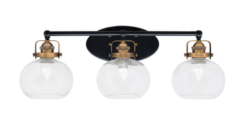 Easton 3 Light Bath Bar Shown In Matte Black & Brass Finish With 7" Clear Bubble Glass (1933-MBBR-202)