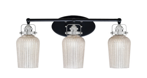 Easton 3 Light Bath Bar Shown In Matte Black & Brushed Nickel Finish With 5" Silver Textured Glass (1933-MBBN-4253)