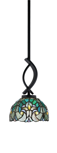 Cavella 1 Light Stem Mini Pendant Shown In Matte Black Finish With 7" Turquoise Cypress Art Glass (3901-MB-9925)