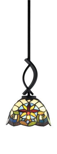 Cavella 1 Light Stem Mini Pendant Shown In Matte Black Finish With 7" Earth Star Art Glass (3901-MB-9365)