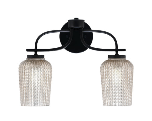 Cavella 2 Light Bath Bar In Matte Black Finish With 5" Silver Textured Glass (3912-MB-4253)
