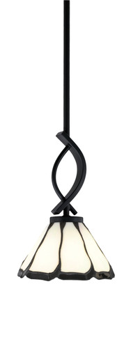 Cavella 1 Light Stem Mini Pendant Shown In Matte Black Finish With 7" Pearl & Black Flair Art Glass (3901-MB-9125)