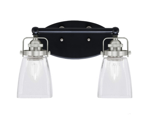 Easton 2 Light Bath Bar Shown In Matte Black & Brushed Nickel Finish With4.5" Square Clear Bubble Glass (1932-MBBN-461)