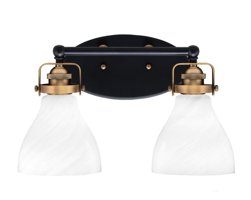 Easton 2 Light Bath Bar Shown In Matte Black & Brass Finish With 6.25" White Marble Glass (1932-MBBR-4761)