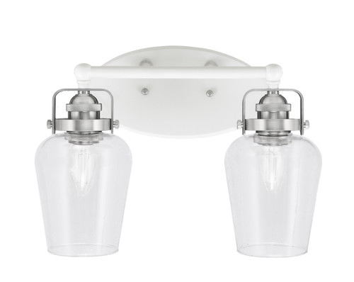 Easton 2 Light Bath Bar Shown In White & Brushed Nickel Finish With 5" Clear Bubble Glass (1932-WHBN-210)