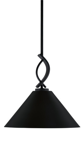 Cavella 1 Light Stem Mini Pendant Shown In Matte Black Finish With 14" Matte Black Cone Metal Shade (3901-MB-420-MB)