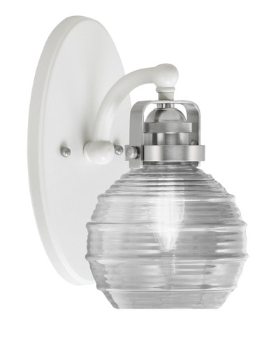 Easton 1 Light Wall Sconce Shown In White & Brushed Nickel Finish With 6" Clear Ribbed Glass (1931-WHBN-5110)