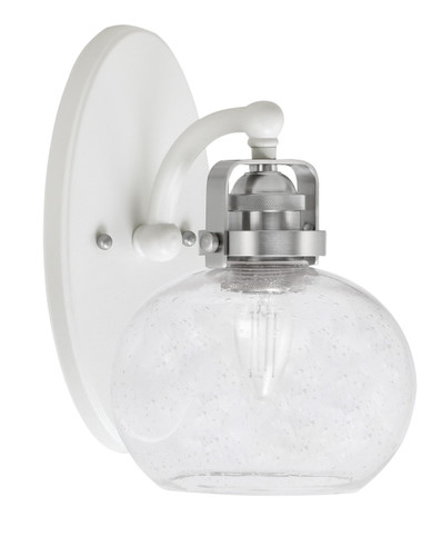 Easton 1 Light Wall Sconce Shown In White & Brushed Nickel Finish With 7" Clear Bubble Glass (1931-WHBN-202)