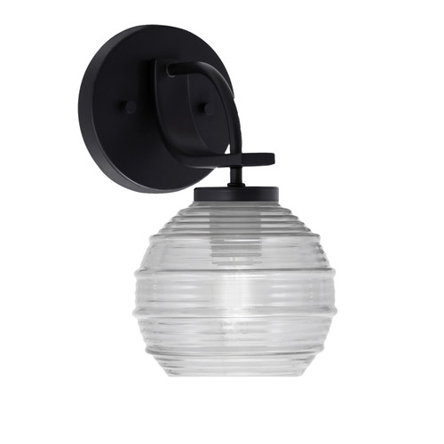 Cavella 1 Light Wall Sconce Shown In Matte Black Finish With 6" Clear Ribbed Glass  (3911-MB-5110)