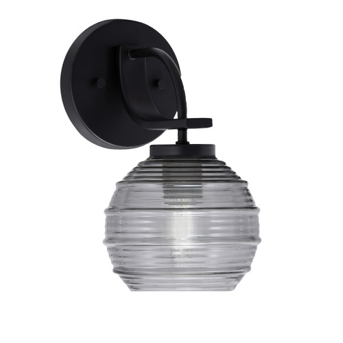 Cavella 1 Light Wall Sconce Shown In Matte Black Finish With 6" Smoke Ribbed Glass (3911-MB-5112)