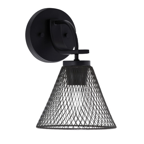 Cavella 1 Light Wall Sconce Shown In Matte Black Finish With 7" Matte Black Cone Mesh Metal Shade (3911-MB-805)