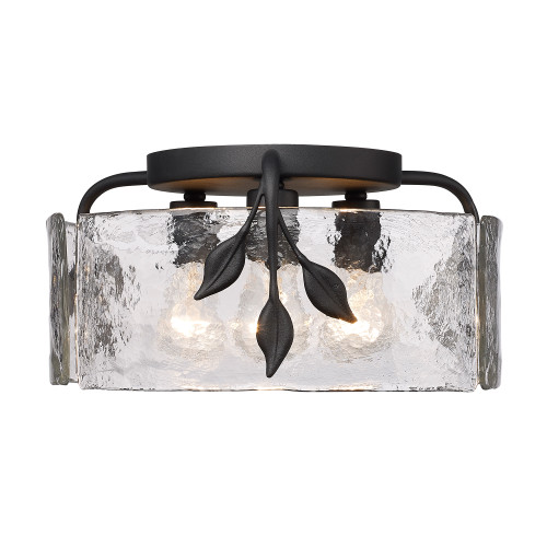 Calla 3 Light Flush Mount in Natural Black with Hammered Water Glass Shade (3160-FM NB-HWG)