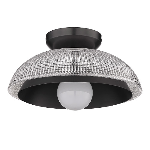 Crawford BLK Flush Mount in Matte Black with Retro Prism Glass Shade (0309-FM BLK-RPG)