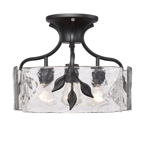 Calla 3 Light Semi-Flush in Natural Black with Hammered Water Glass Shade (3160-SF NB-HWG)