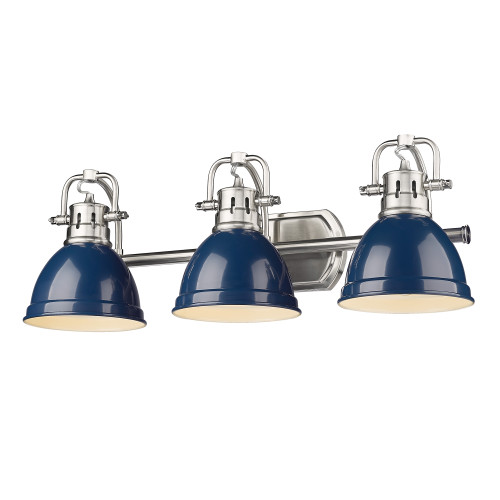 Duncan PW 3 Light Bath Vanity in Pewter with Navy Blue Shade Shade (3602-BA3 PW-NVY)
