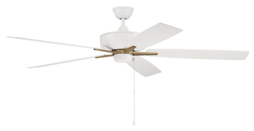 Super Pro 60 60" Indoor Fan WH/SatBrass, WH/Washed Oak Blades (S60WSB5-60WWOK)